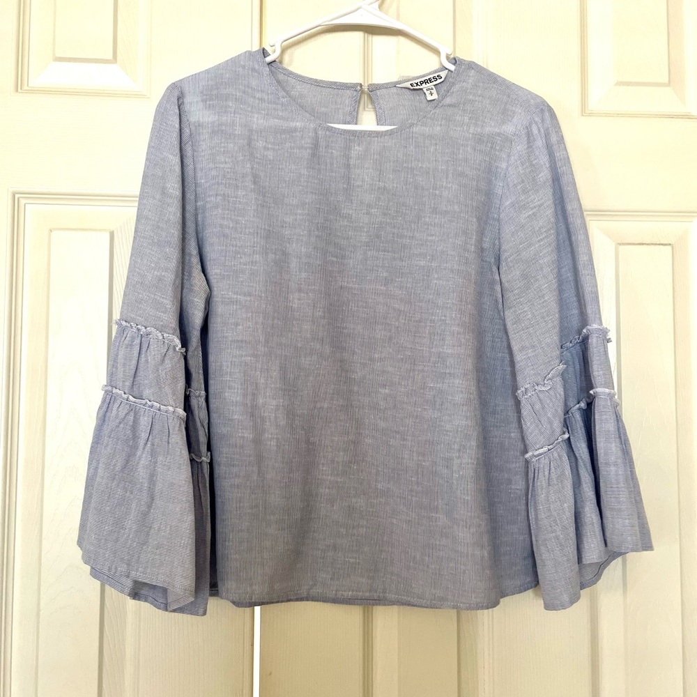 Express Blue And White Striped Bell Sleeve Blouse- Size S